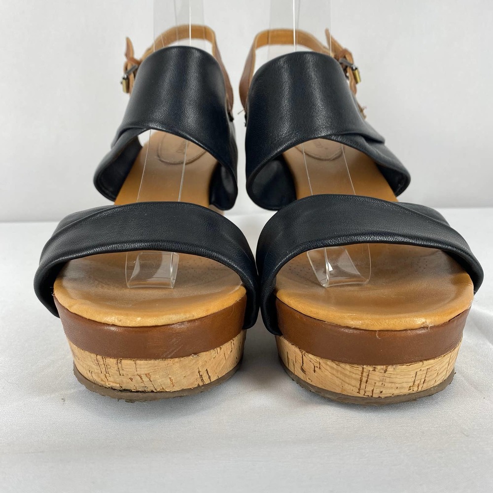 Corso Como Cork Wedge Sandals Black Brown Leather Platform Colorblock 8.5 - Picture 4 of 9